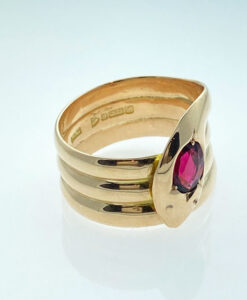 Antique 9ct Rose Gold Garnet Snake Ring