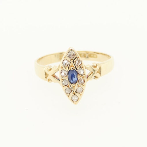 Victorian 18ct Gold Sapphire and Diamond Navette Ring