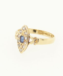 Victorian 18ct Gold Sapphire and Diamond Navette Ring