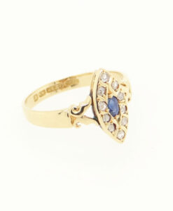 Victorian 18ct Gold Sapphire and Diamond Navette Ring