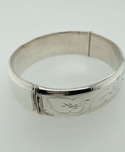 Vintage 1973 Half Engraved Sterling Silver Bangle