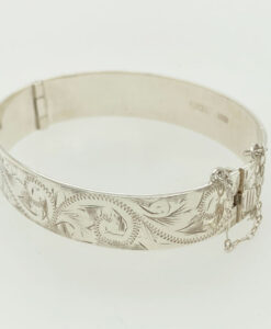 Vintage Solid Sterling Silver Engraved Bangle