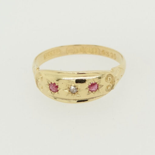 Edwardian 18ct Gold Diamond and Ruby Gypsy Ring
