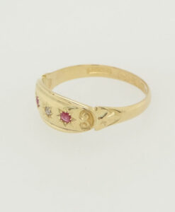 Edwardian 18ct Gold Diamond and Ruby Gypsy Ring
