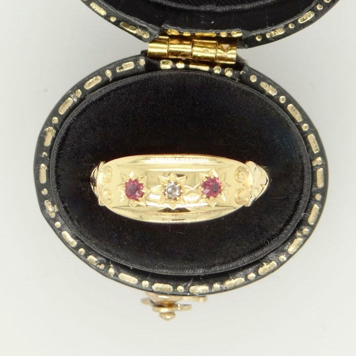 Victorian 18ct Gold Diamond and Ruby Gypsy Ring