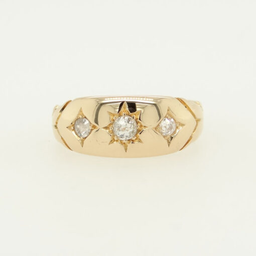 Antique Gold Three Stone Diamond Gypsy Ring