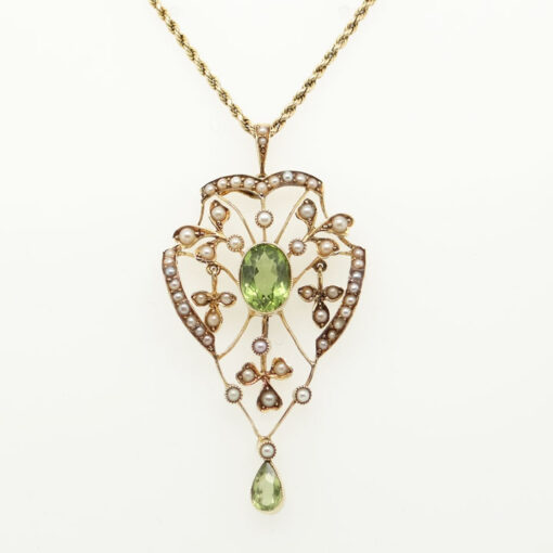 Antique 15ct Gold Peridot and Pearl Pendant