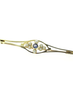 Antique 15ct Gold Sapphire & Pearl Brooch