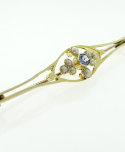 Antique 15ct Gold Sapphire & Pearl Brooch