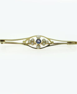 Antique 15ct Gold Sapphire & Pearl Brooch