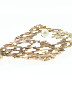 Brutalist 1970's 9ct Gold Pearl Brooch
