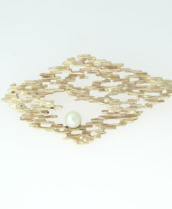 Brutalist 1970's 9ct Gold Pearl Brooch