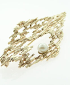 Brutalist 1970's 9ct Gold Pearl Brooch