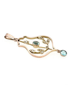 Antique Rose Gold Blue Topaz and Pearl Pendant c1900