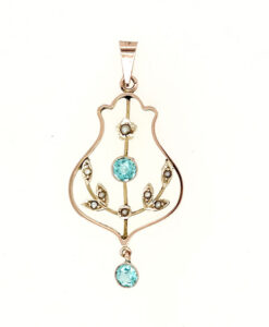 Antique Rose Gold Blue Topaz and Pearl Pendant c1900