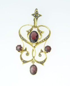 Antique 15ct Gold Garnet and Pearl Pendant
