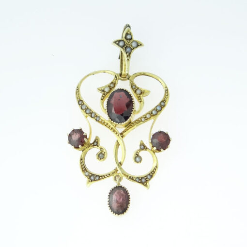 Antique 15ct Gold Garnet and Pearl Pendant