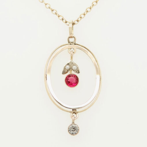 Antique 9ct Gold Seed Pearl and Paste Oval Pendant