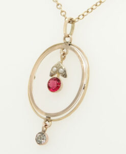 Antique 9ct Gold Seed Pearl and Paste Oval Pendant