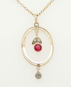 Antique 9ct Gold Seed Pearl and Paste Oval Pendant