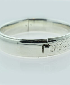 Vintage Flower Engraved Sterling Silver Bangle