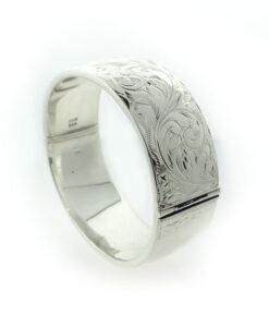 Vintage Half Engraved Wide Sterling Silver Bangle