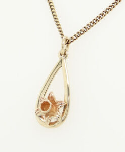 9ct Gold Daffodil Teardrop Pendant CYMRU