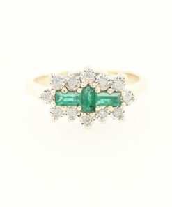 9ct Yellow Gold Diamond and Emerald Cluster Ring