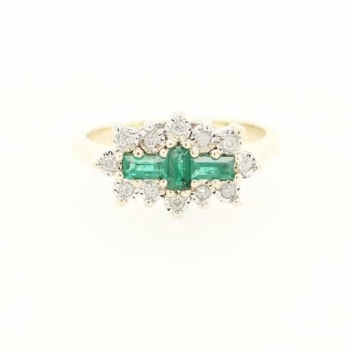 9ct Yellow Gold Diamond and Emerald Cluster Ring