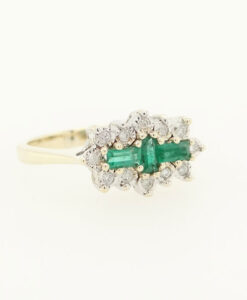9ct Gold Diamond and Emerald Cluster Ring