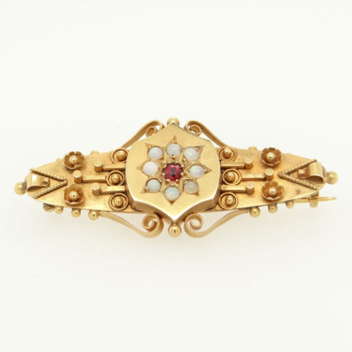 9ct gold opal and garnet brooch