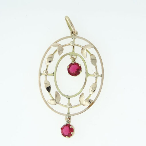Antique c1900 9ct Yellow and Rose Gold Simulated Ruby Pendant