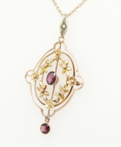 Antique Gold Almandine Garnet and Pearl Pendant with Chain