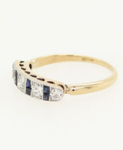 Antique 18ct Gold Diamond and Sapphire Boat Ring