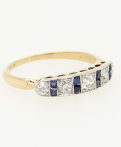 Antique 18ct Gold Diamond and Sapphire Boat Ring