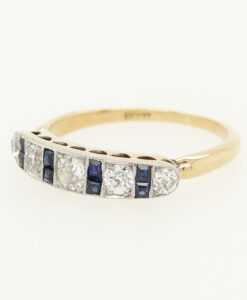 Antique 18ct Gold Diamond and Sapphire Boat Ring