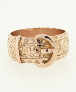 Antique 9ct Rose Gold Embossed Buckle Ring