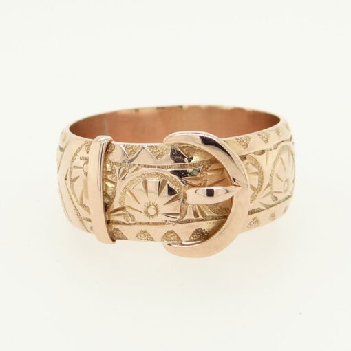 Antique 9ct Rose Gold Embossed Buckle Ring