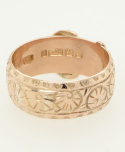 Antique 9ct Rose Gold Embossed Buckle Ring