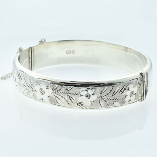 vintage sterling silver floral bangle