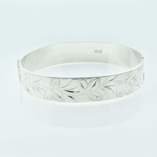 Vintage Sterling Silver Half Engraved Leaf Bangle