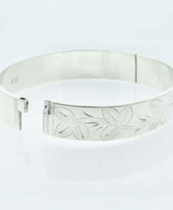 Vintage Sterling Silver Half Engraved Leaf Bangle