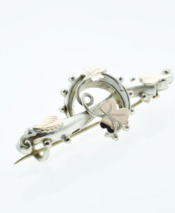 Antique Silver Good Luck Shamrock and Horseshoe Brooch