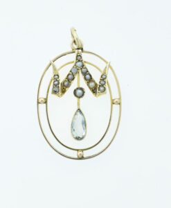 9ct Gold Aquamarine and Pearl Pendant c1900