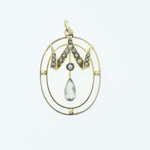 9ct Gold Aquamarine and Pearl Pendant c1900