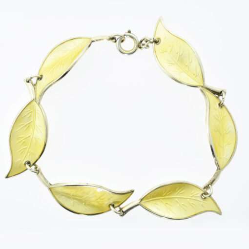 Norwegian Silver & Yellow Enamel Leaf Bracelet by David Andersen