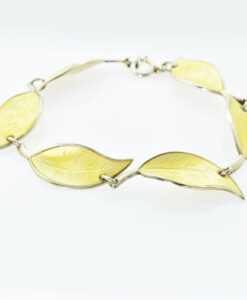 Norwegian Silver Yellow Enamel Leaf Bracelet by David Andersen
