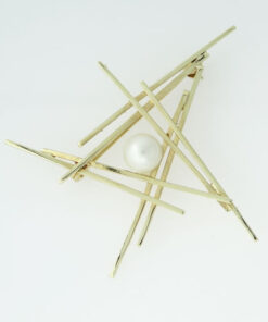 Vintage 9ct Gold Modernist Pearl Brooch