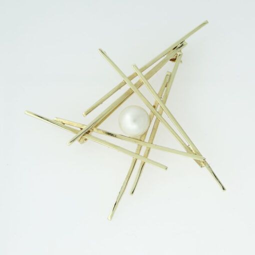 Vintage 9ct Gold Modernist Pearl Brooch