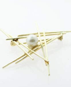 Vintage 9ct Gold Modernist Pearl Brooch